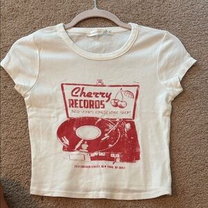 Altar'd State Cream Tee with Red Record Graphic